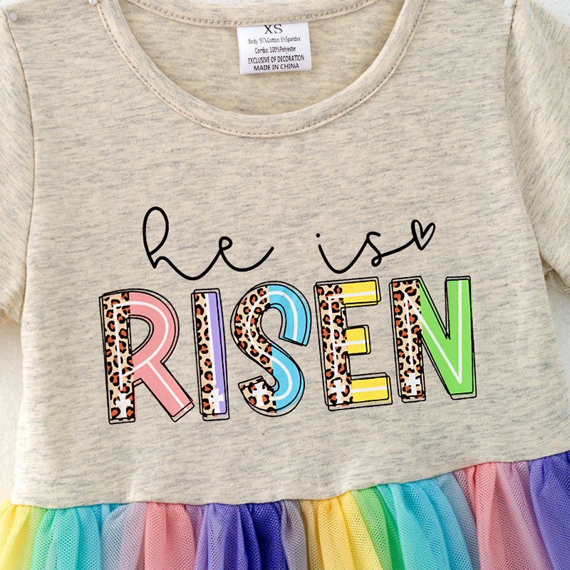 （In Stock）Girls Easter He is RISEN Print Tulle Dress