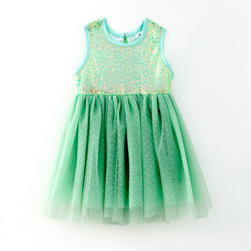 （In Stock）Girls Easter Light Green Sequin Tulle Dress