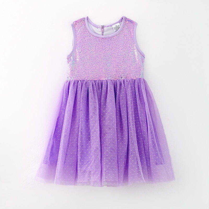 （In Stock）One Pack(2 Pieces total) Sale Girls Easter Lavender Sequin Tulle Dress