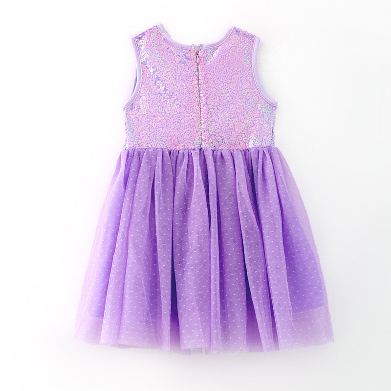 （In Stock）One Pack(2 Pieces total) Sale Girls Easter Lavender Sequin Tulle Dress