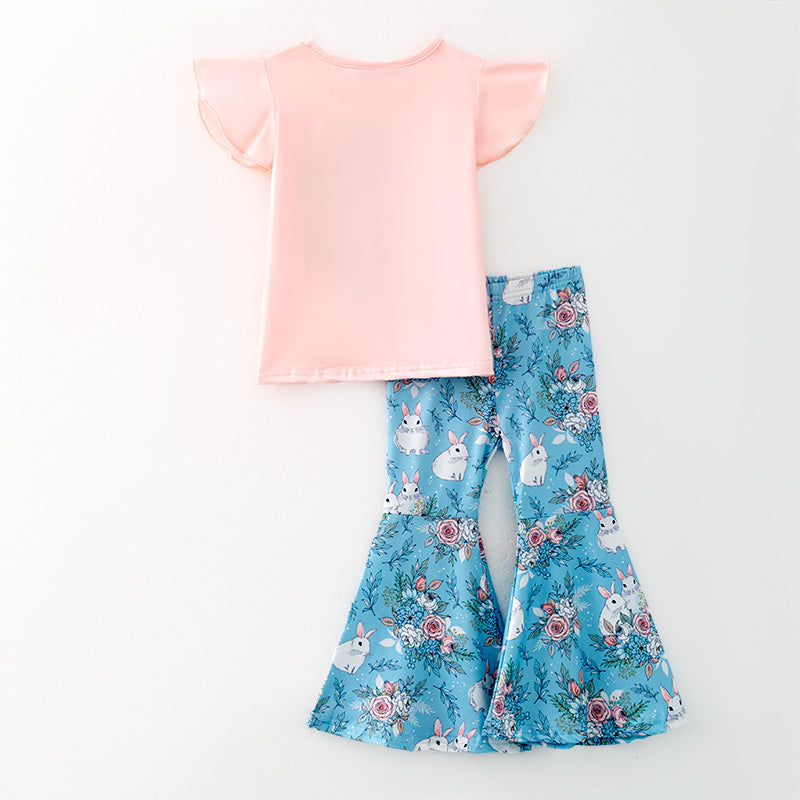 （In Stock）Girls Easter Bunny Print Bell Pants Set