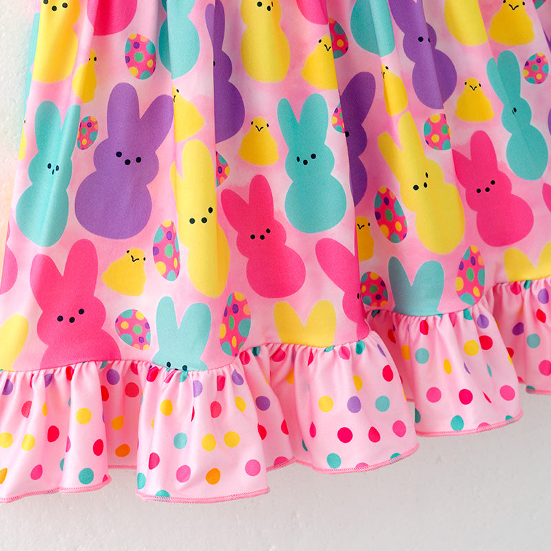 （In Stock）Girls Easter Bunny Print Flying Sleeves Dress