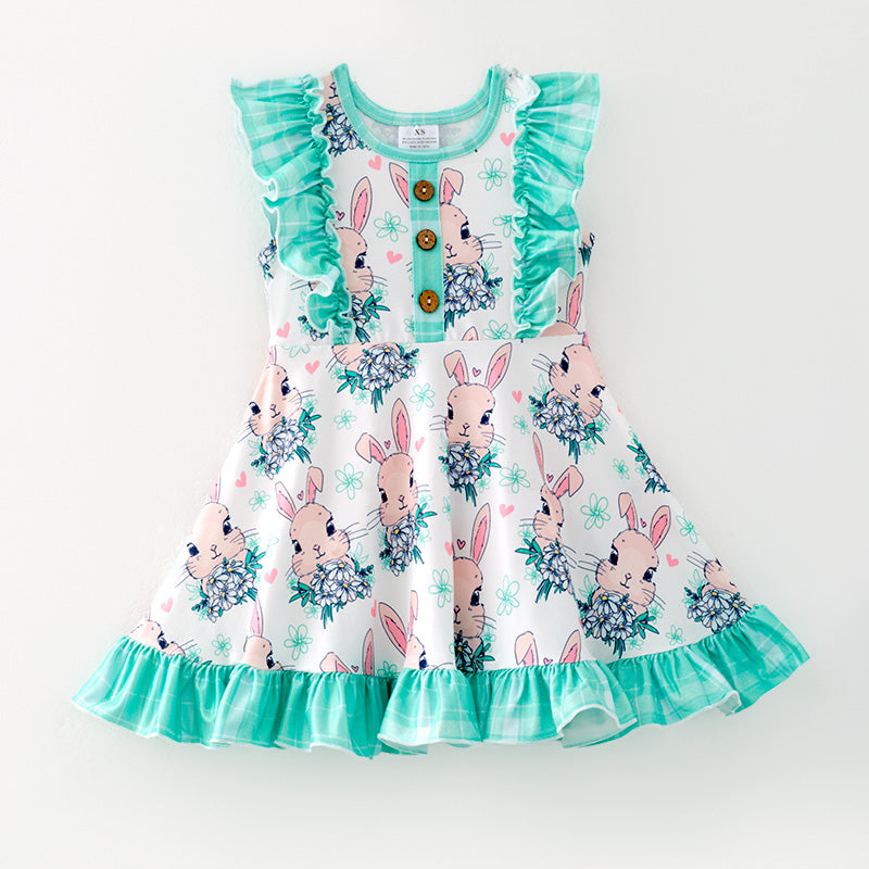 （In Stock）Girls Easter Bunny Print Sleeveless Dress