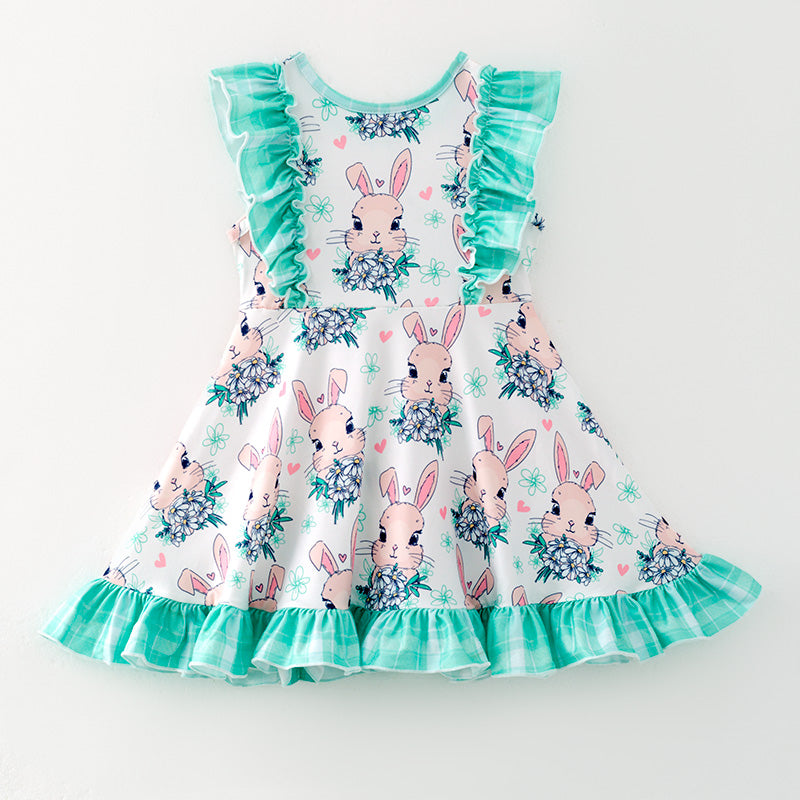 （In Stock）Girls Easter Bunny Print Sleeveless Dress