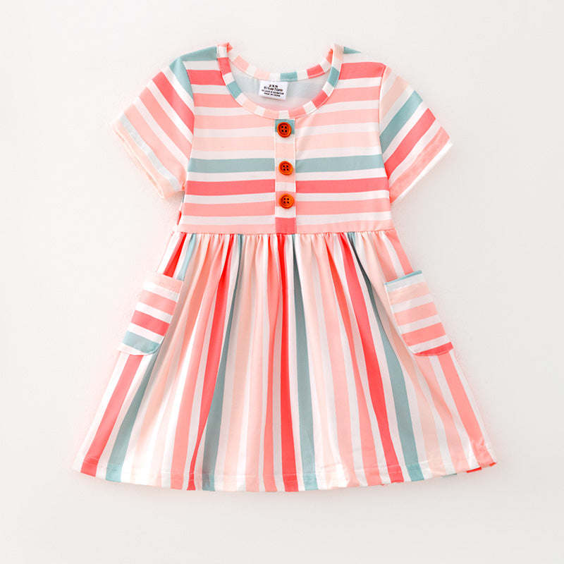 （In Stock）One Pack(9 Pieces total) Sale Girls Easter Multicolored Stripe Print Dress