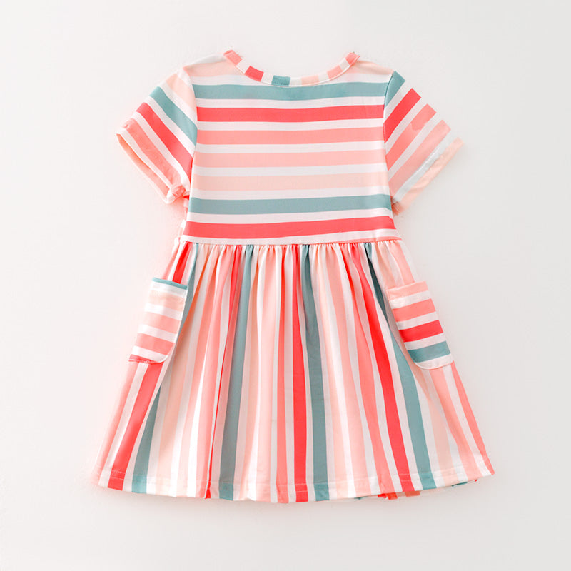 （In Stock）One Pack(9 Pieces total) Sale Girls Easter Multicolored Stripe Print Dress