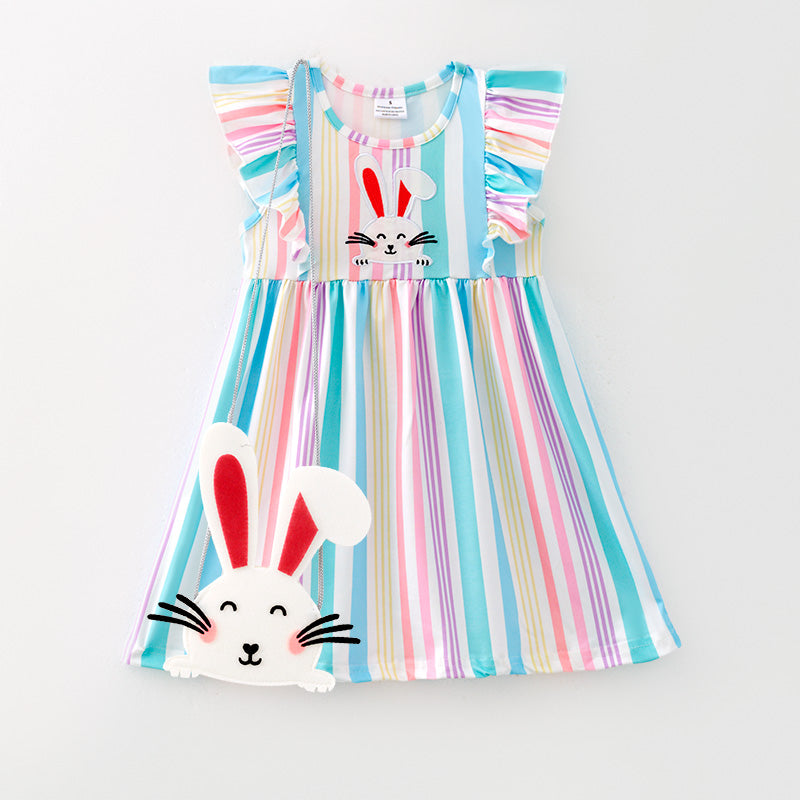 （In Stock）Girls Easter Bunny Applique Dress with Bunny Bag