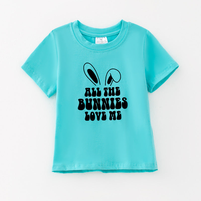 （In Stock）Boys Easter Bunny Print Turquoise Cotton Top