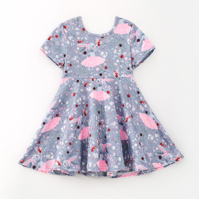 （In Stock）Girls Easter Bunny Print Milk Silk Dress