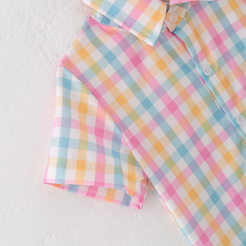 （In Stock）Boys Easter Multicolored Plaid Shirt