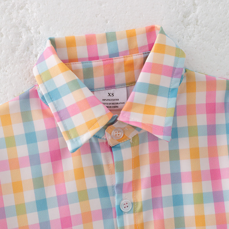 （In Stock）Boys Easter Multicolored Plaid Shirt