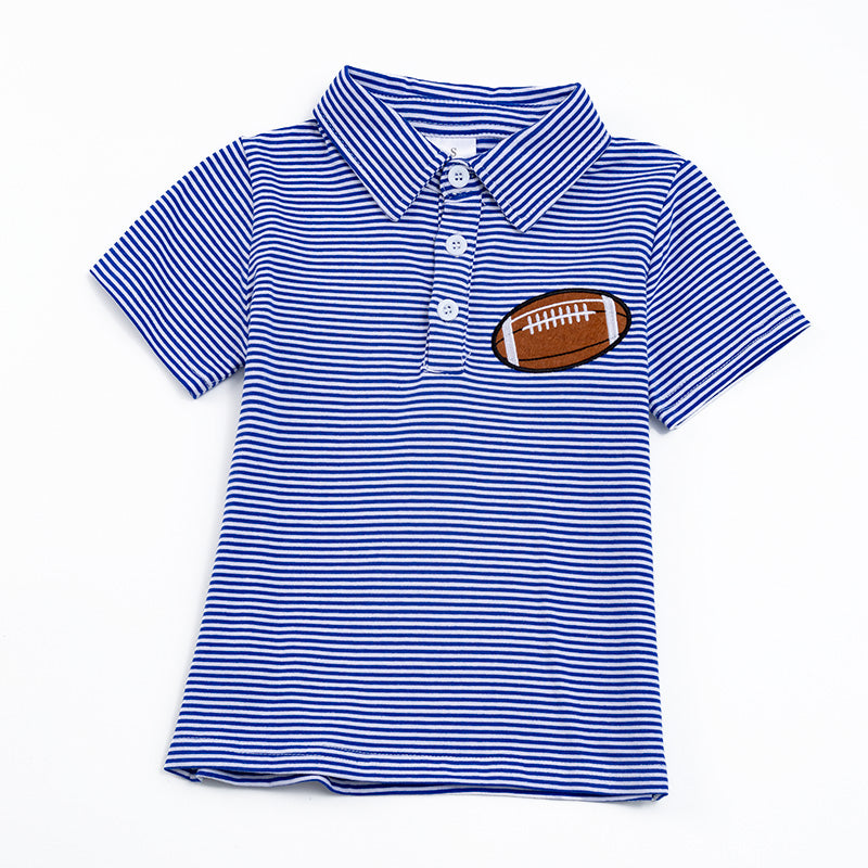 (In Stock E15-2-3 )Boy's Blue Stripe Football Embroidery Polo Shirt