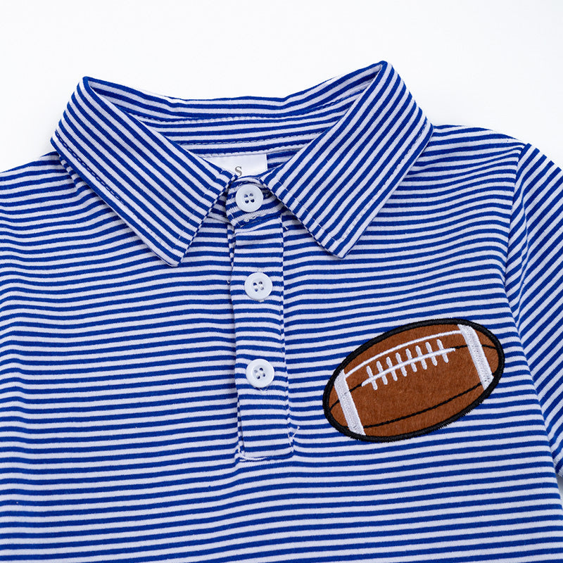 (In Stock E15-2-3 )Boy's Blue Stripe Football Embroidery Polo Shirt