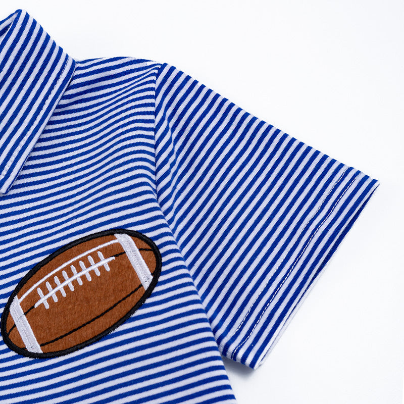 (In Stock E15-2-3 )Boy's Blue Stripe Football Embroidery Polo Shirt