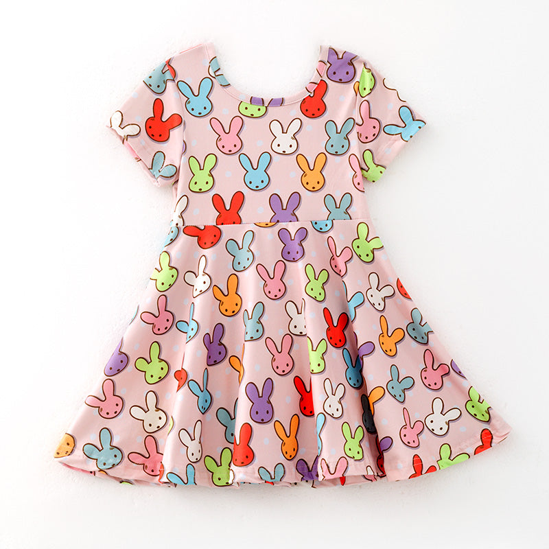 （In Stock）Girls Easter Bunny Print Milk Silk Dress