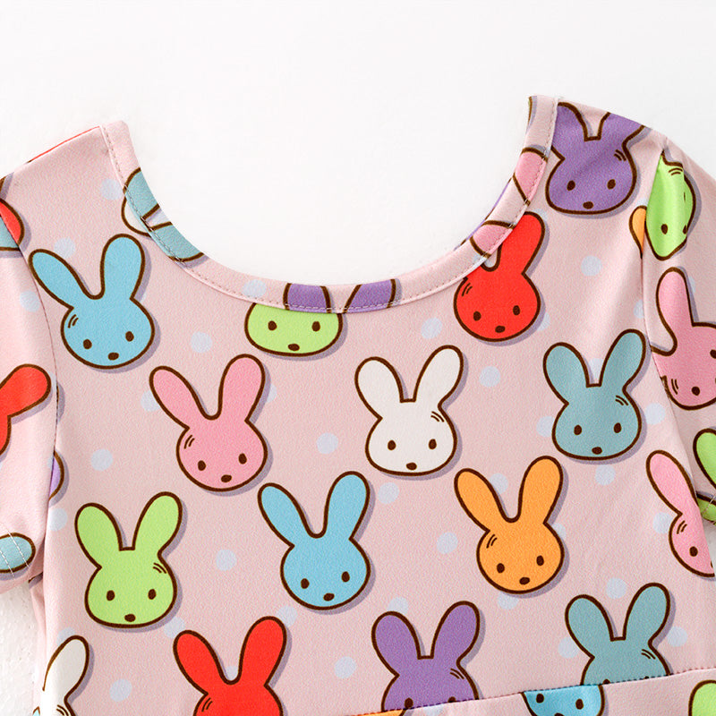 （In Stock）Girls Easter Bunny Print Milk Silk Dress