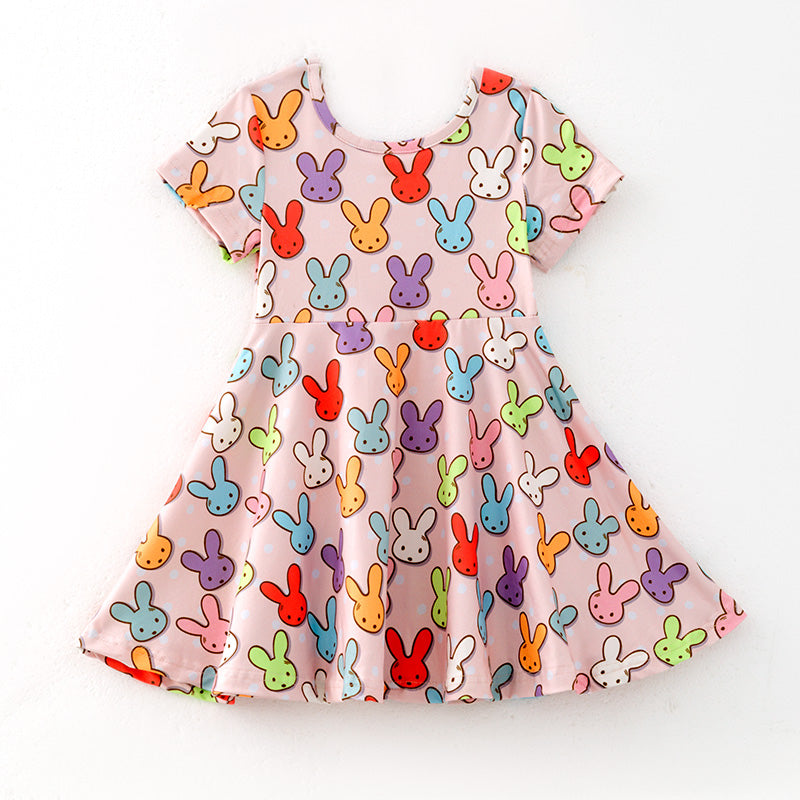 （In Stock）Girls Easter Bunny Print Milk Silk Dress