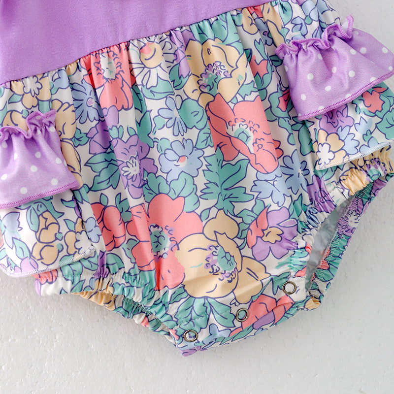 （In Stock）Toddler Girls Spring and Summer Lavender Floral Print Romper