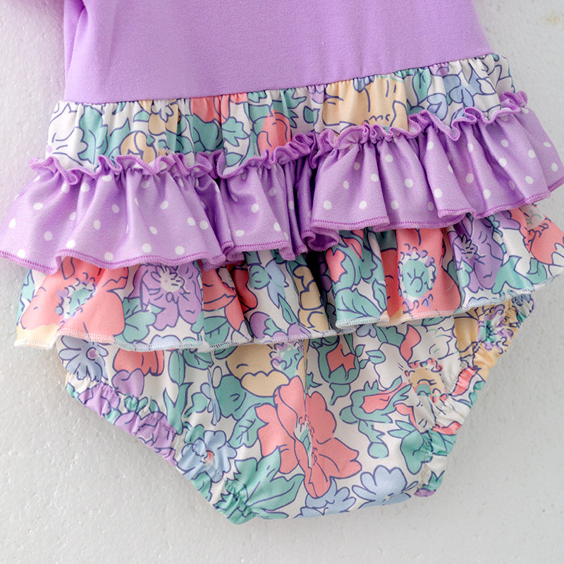 （In Stock）Toddler Girls Spring and Summer Lavender Floral Print Romper