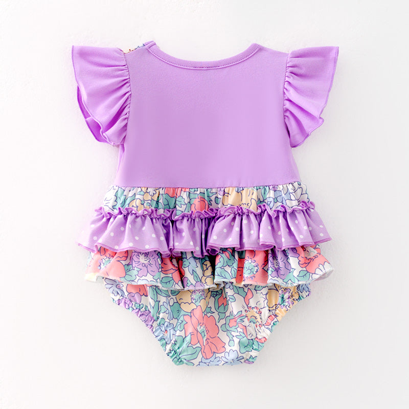 （In Stock）Toddler Girls Spring and Summer Lavender Floral Print Romper