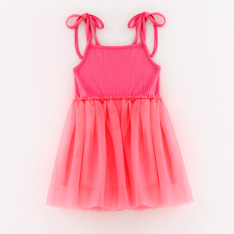 （In Stock）Girls Spring and Summer Rib Fabric Tulle Dress