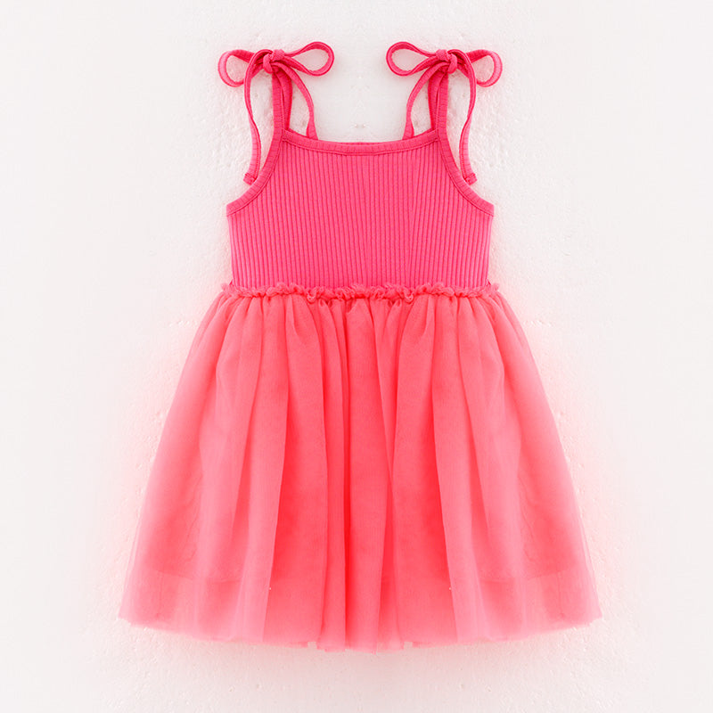 （In Stock）Girls Spring and Summer Rib Fabric Tulle Dress