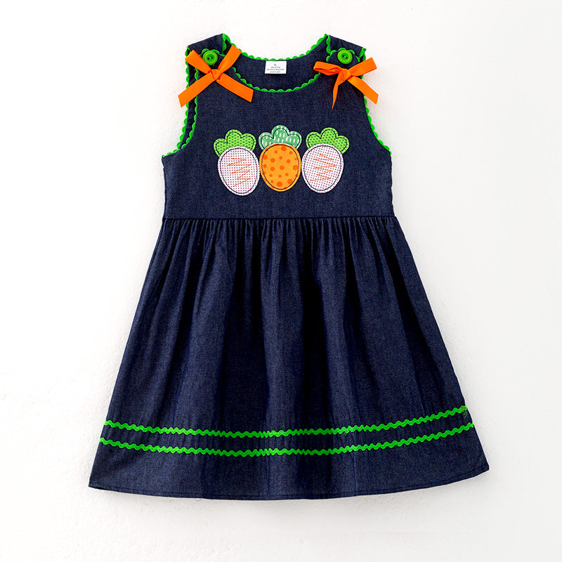 （In Stock）Girls Easter Carrot Applique Bow Slip Dress