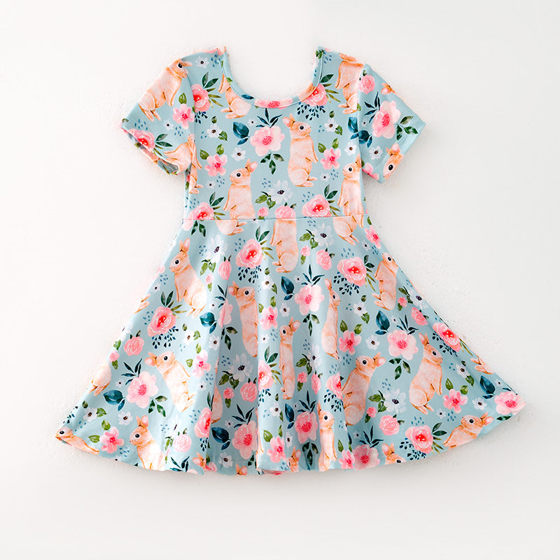 （In Stock）Girls Easter Bunny Print Milk Silk Dress