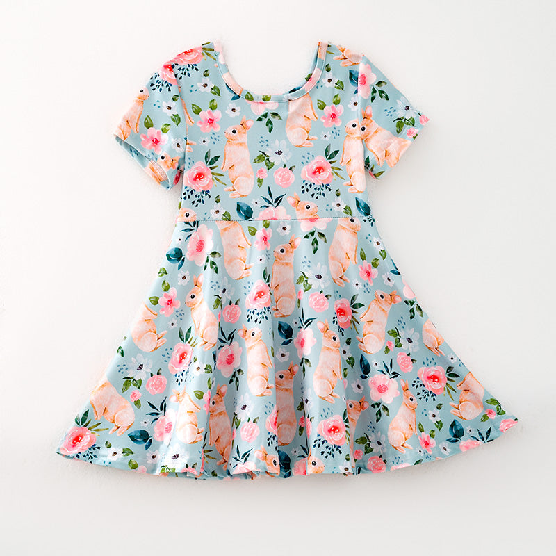 （In Stock）Girls Easter Bunny Print Milk Silk Dress