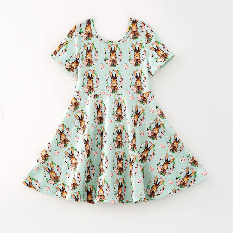 （In Stock）Girls Easter Bunny Print Milk Silk Dress