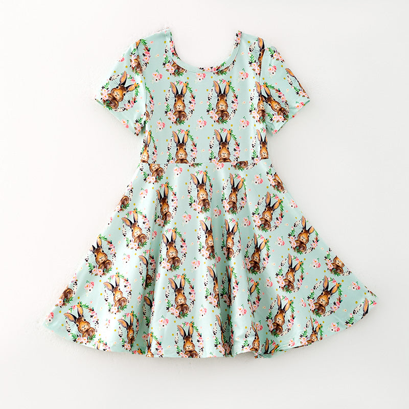 （In Stock）Girls Easter Bunny Print Milk Silk Dress