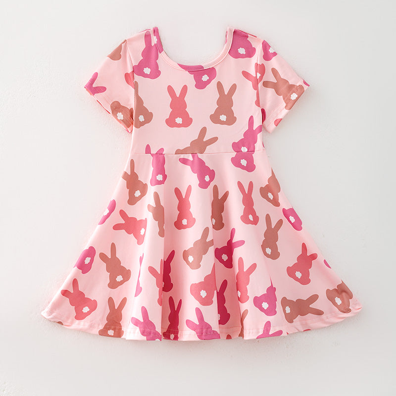 （In Stock）Girls Easter Bunny Print Milk Silk Dress