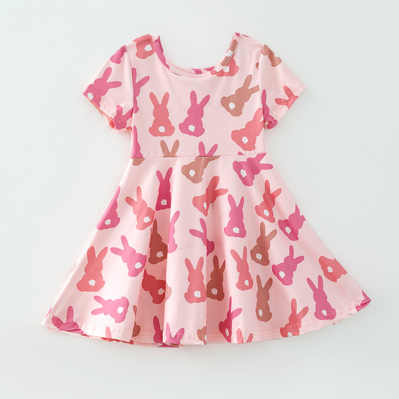 （In Stock）Girls Easter Bunny Print Milk Silk Dress