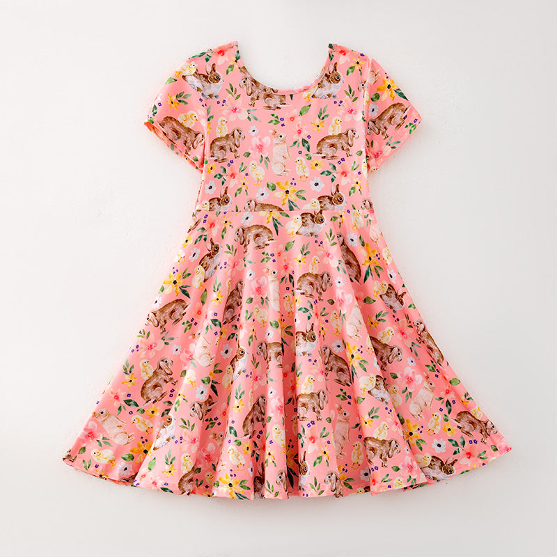 （In Stock）Girls Easter Bunny Print Milk Silk Dress