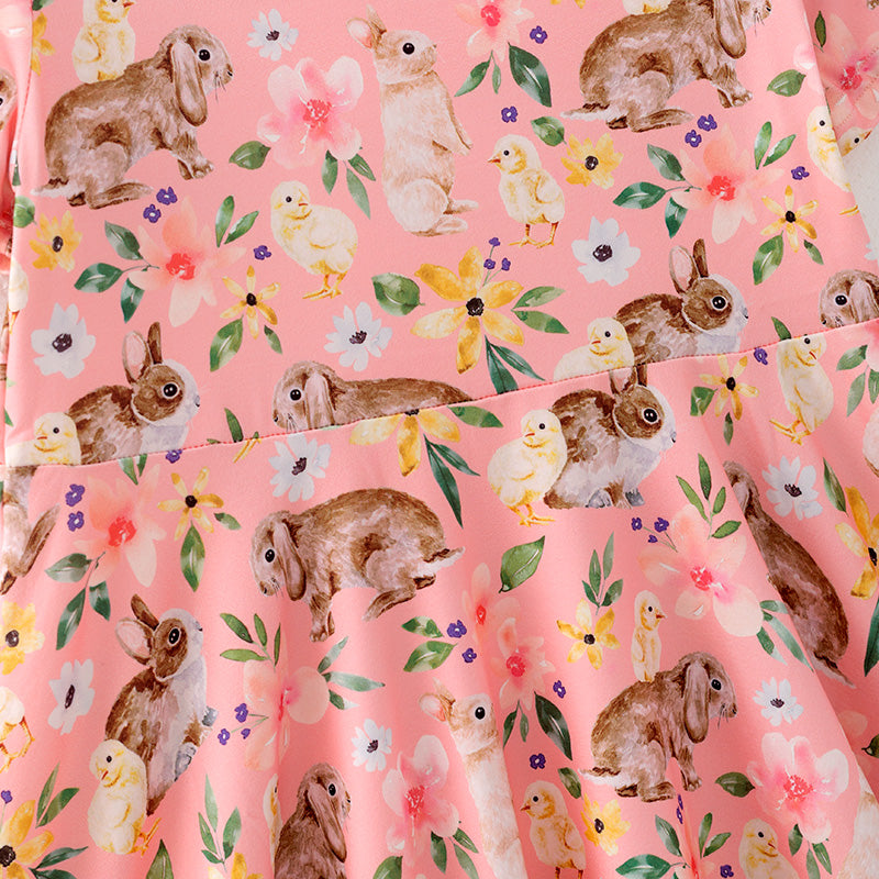 （In Stock）Girls Easter Bunny Print Milk Silk Dress