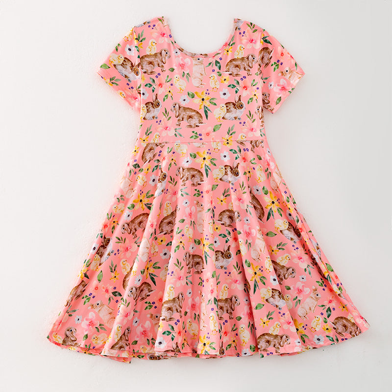 （In Stock）Girls Easter Bunny Print Milk Silk Dress