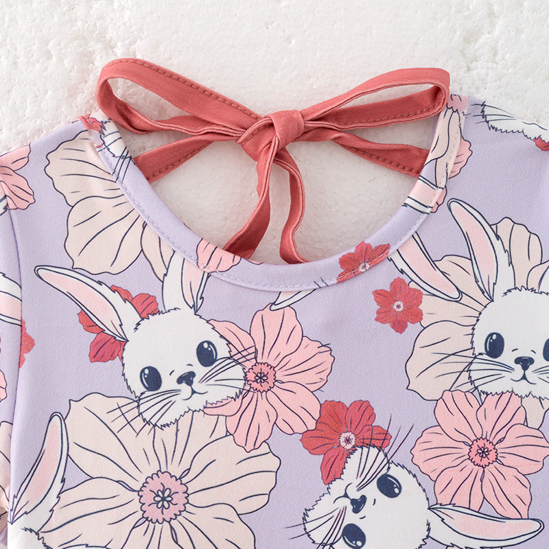 （In Stock）Girls Easter Bunny Print Swiss Dot Dress