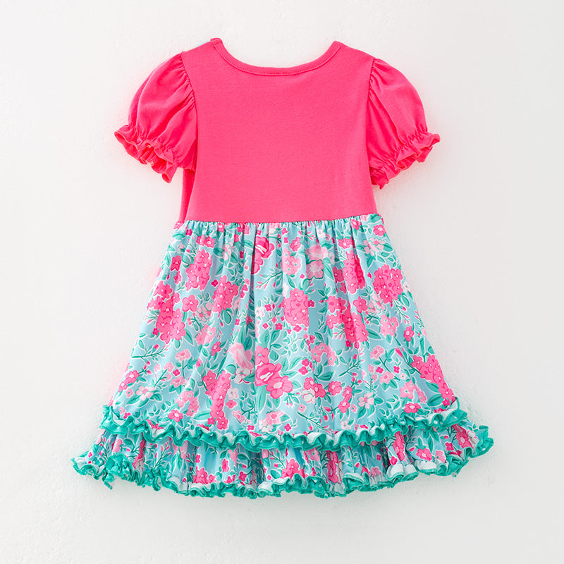 （In Stock）Girls Spring and Summer Melon Floral Print Dress