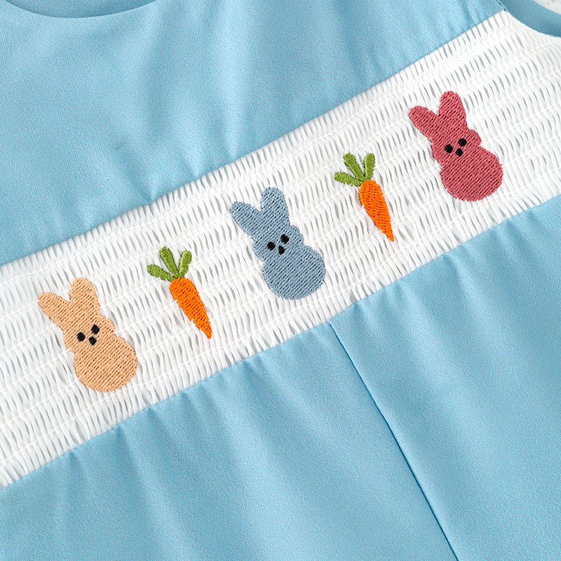 （In Stock）Toddler Boys Easter Bunny Embroidery Smocked Romper