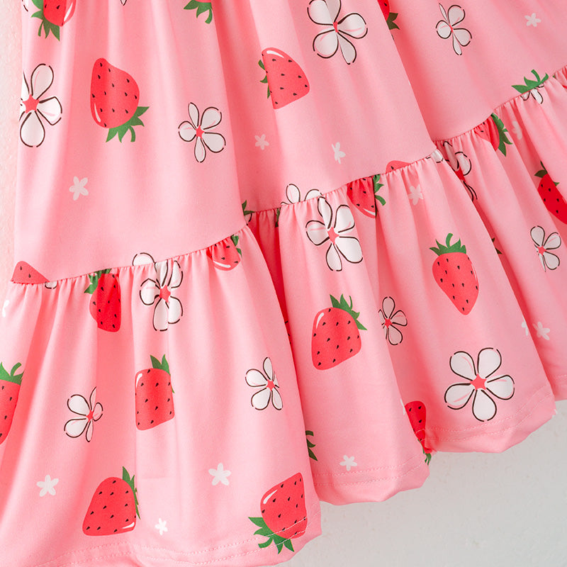 （In Stock）Girls Spring and Summer Strawberry Print Slip Dress