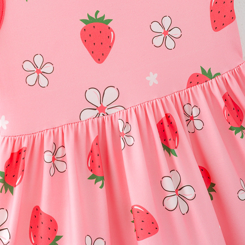 （In Stock）Girls Spring and Summer Strawberry Print Slip Dress