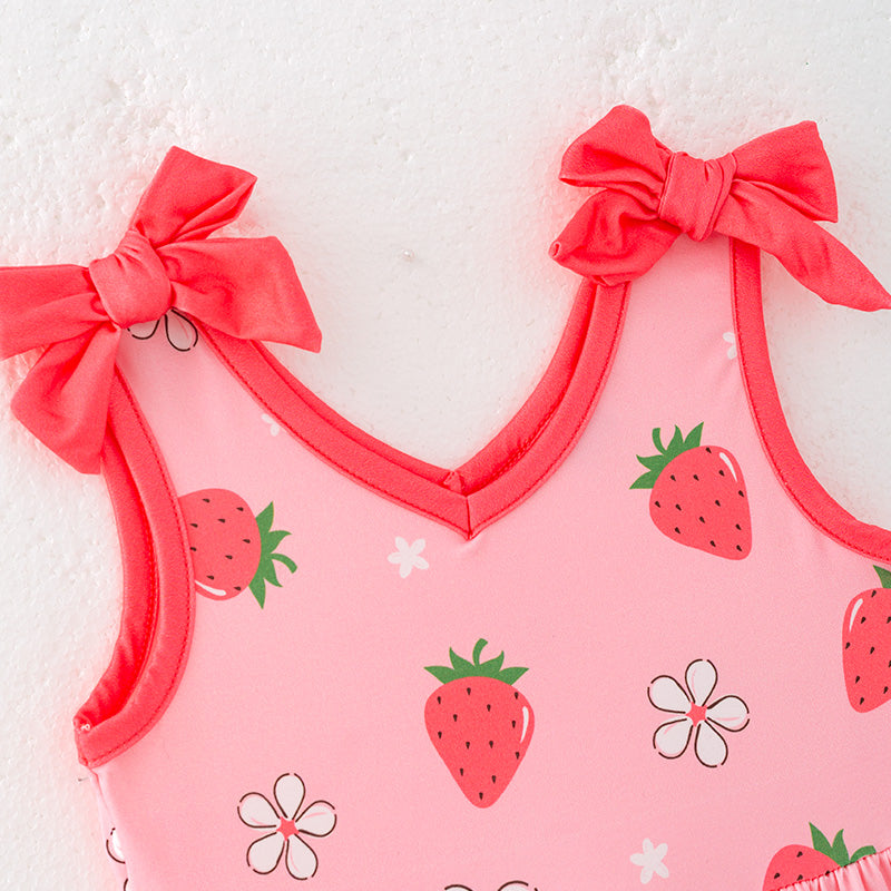 （In Stock）Girls Spring and Summer Strawberry Print Slip Dress