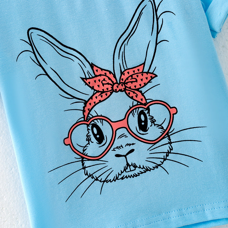 （In Stock）Girls Easter Bunny Print Cotton Top