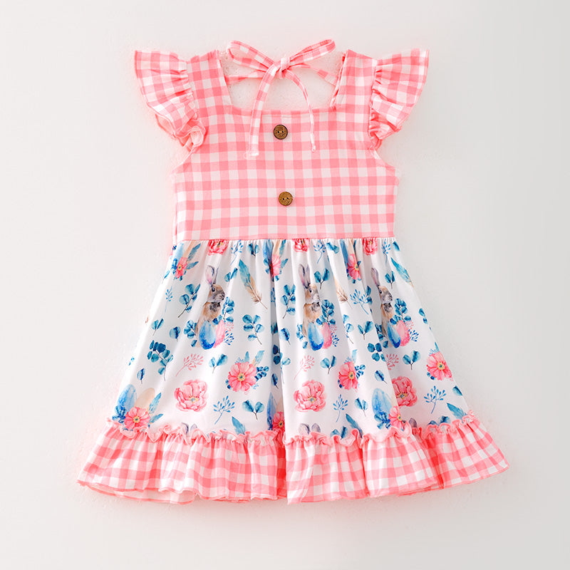 （In Stock）One Pack(9 Pieces total) Sale Girls Easter Bunny Print Dress