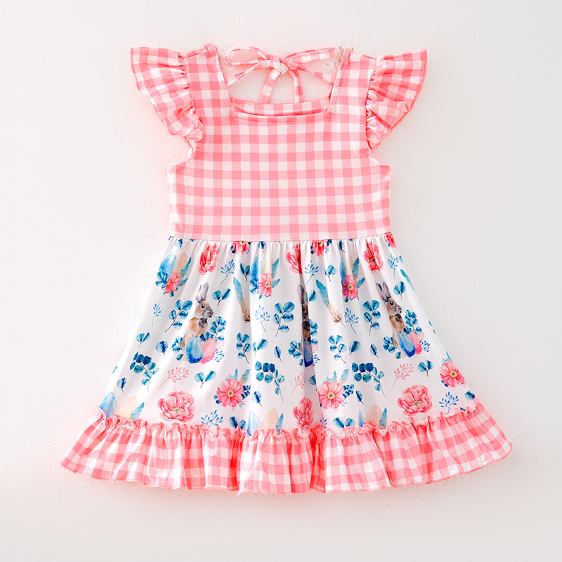 （In Stock）One Pack(9 Pieces total) Sale Girls Easter Bunny Print Dress