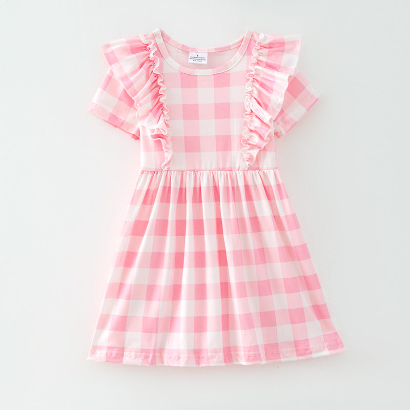 （In Stock）Girls Easter Pink Plaid Dress