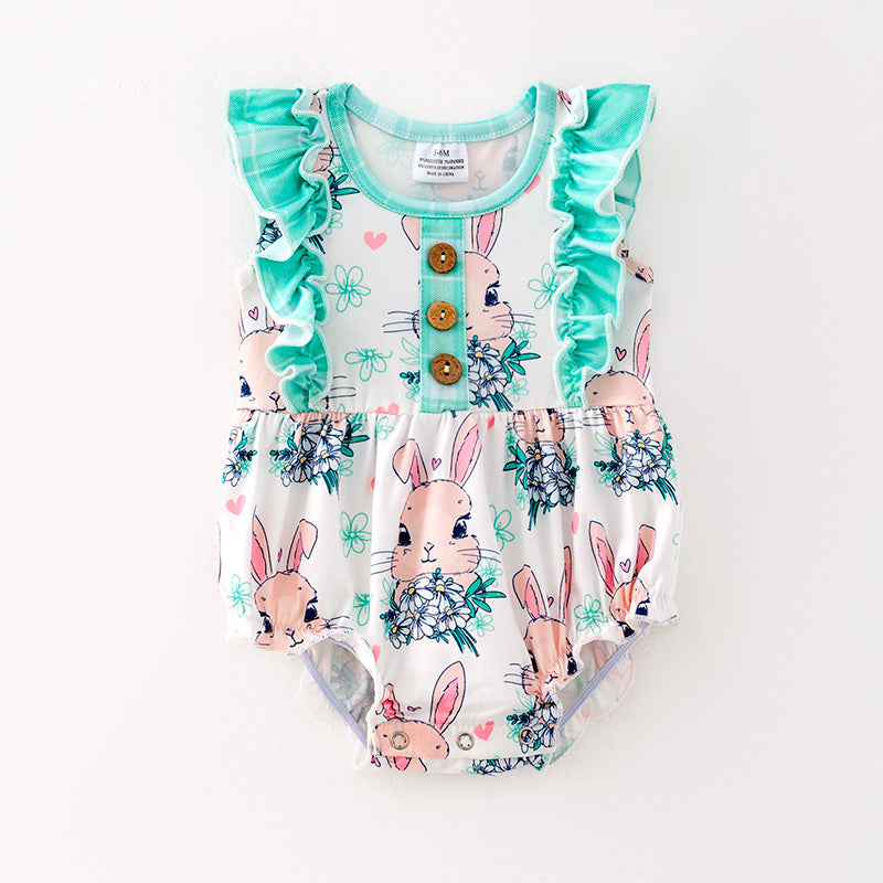 （In Stock）Toddler Girls Easter Bunny Print Romper