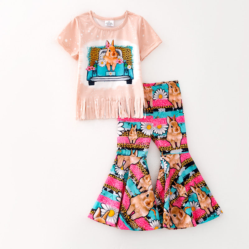 （In Stock）Girls Easter Bunny Print Bell Pants Set