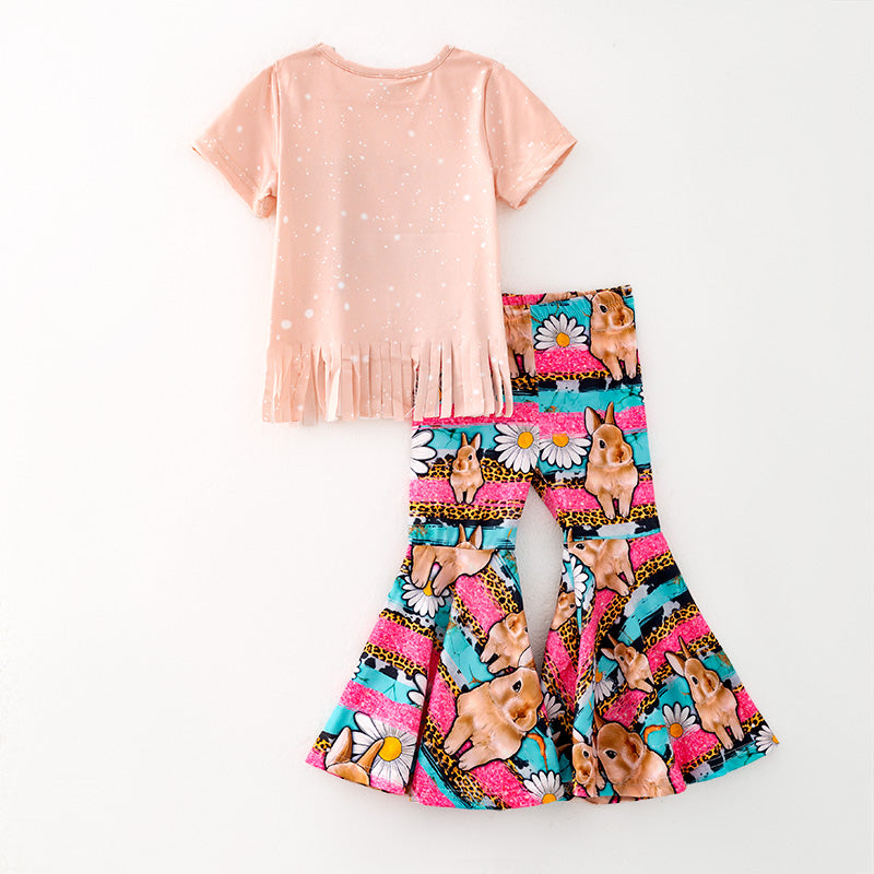 （In Stock）Girls Easter Bunny Print Bell Pants Set