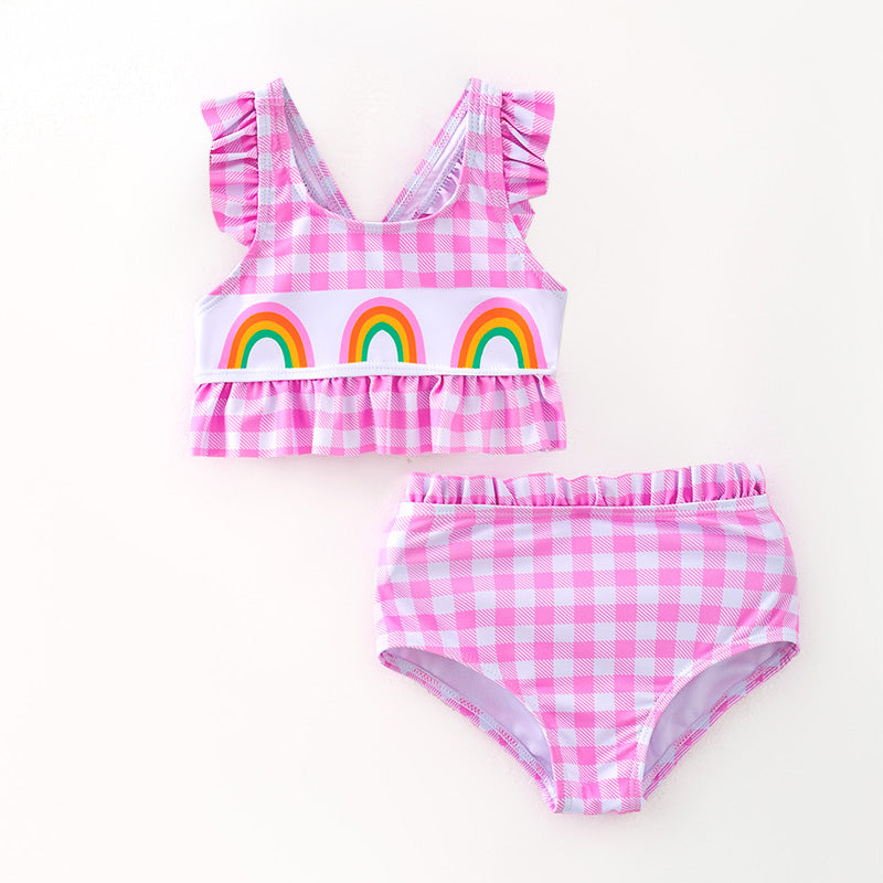 （In Stock）Girls Spring and Summer Rainbow Print Swimsuit